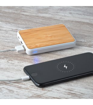 Външна батерия 5000 mAh ROSSUM в бяло и бамбук снимка