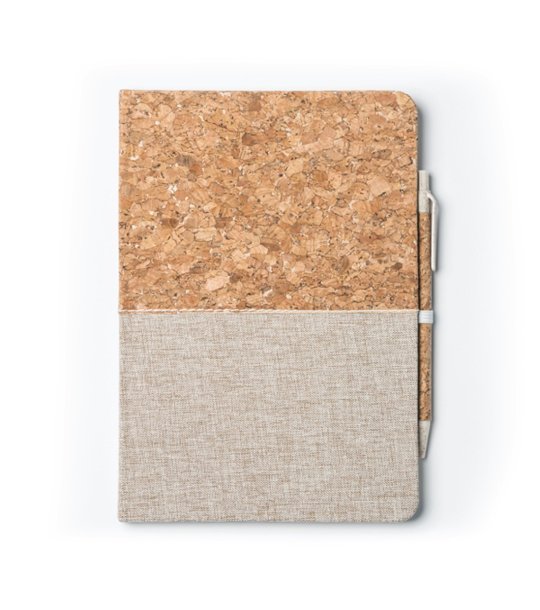 Тефтер с корица от корк и памучен текстил с химикалка ROBIN снимка
