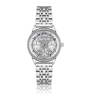 Сребрист дамски часовник с камъчета снимка