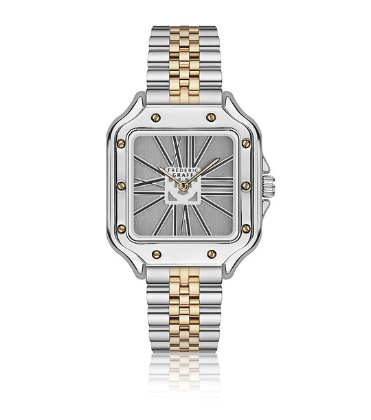 Мъжки сребрист часовник със златист кант снимка