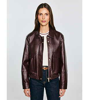 Дамско яке от еко кожа в бургунд Britni снимка