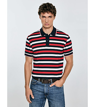 Памучна мъжка блуза на райе червено, черно и бяло Seulir снимка