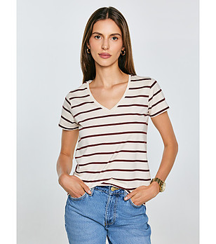 Памучна дамска тениска на райе Retina снимка