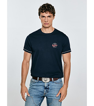 Мъжка памучна тениска в тъмносиньо Elvin снимка