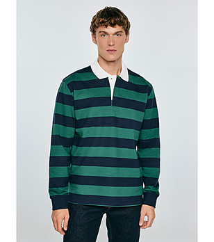 Памучна мъжка блуза на райе в тъмносиньо и зелено Miker снимка