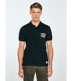 Черна мъжка памучна блуза с яка Livier снимка