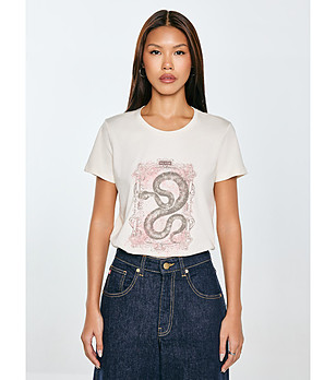 Бяла памучна дамска тениска Rellsa снимка