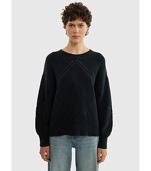 Черен памучен дамски пуловер Acidia снимка