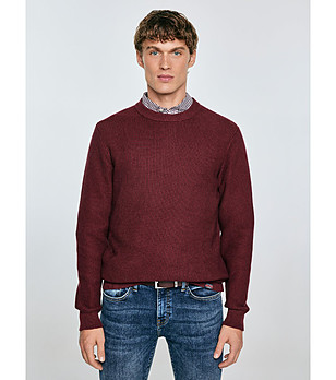 Памучен мъжки пуловер в бордо Carlo снимка