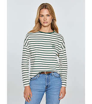 Памучна дамска блуза на зелено райе Alerra снимка