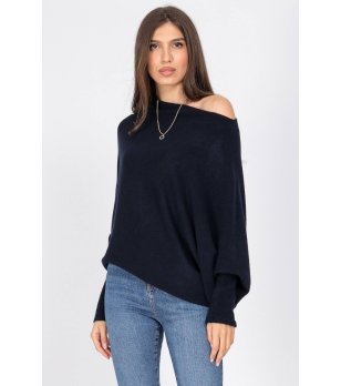 Тъмносин дамски пуловер снимка