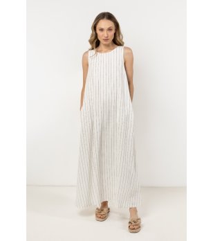 Дълга рокля в цвят сметана с лен Lena снимка