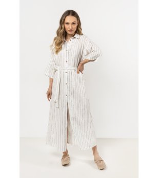 Рокля в цвят сметана на райе Maddelin снимка