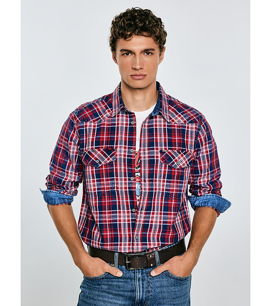 Мъжка памучна карирана риза в червено и тъмносиньо Retinezi снимка