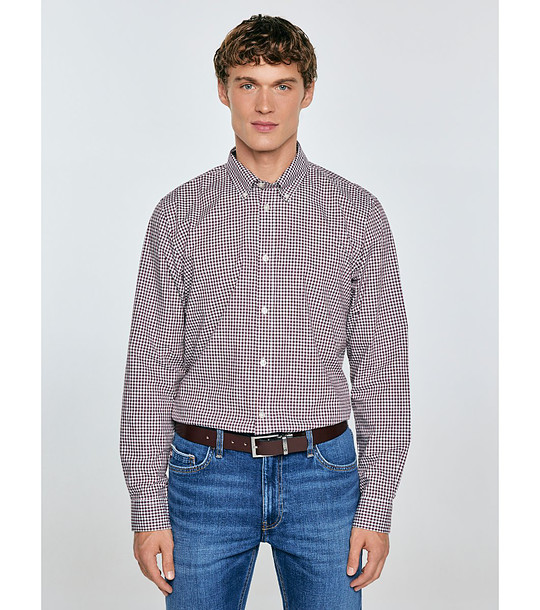 Памучна мъжка риза на каре в бургунд и бяло Gibbsoner снимка