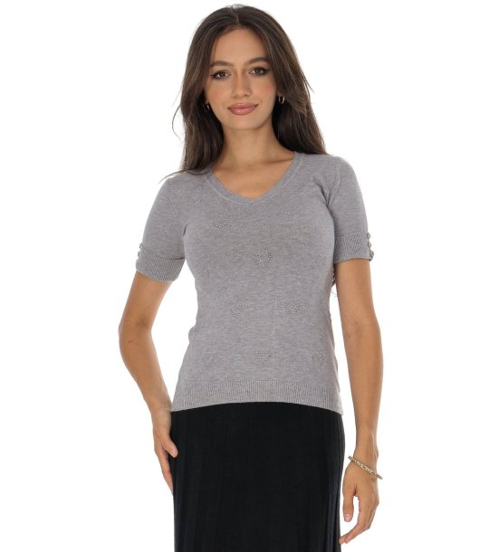 Сива дамска блуза от фино плетиво снимка