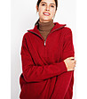 Червен оversize дамски пуловер с цип-4 снимка