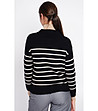 Черен дамски пуловер на бяло райе-3 снимка
