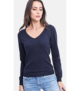 Дамски тъмносин пуловер снимка