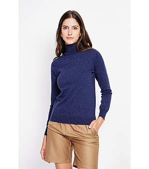 Тъмносин дамски поло пуловер снимка