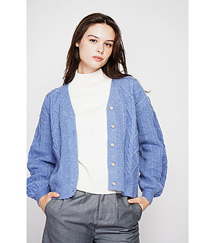 Синя дамска oversize жилетка снимка