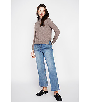 Дамски пуловер в цвят таупе снимка