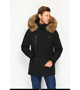 Черно дълго мъжко зимно яке снимка