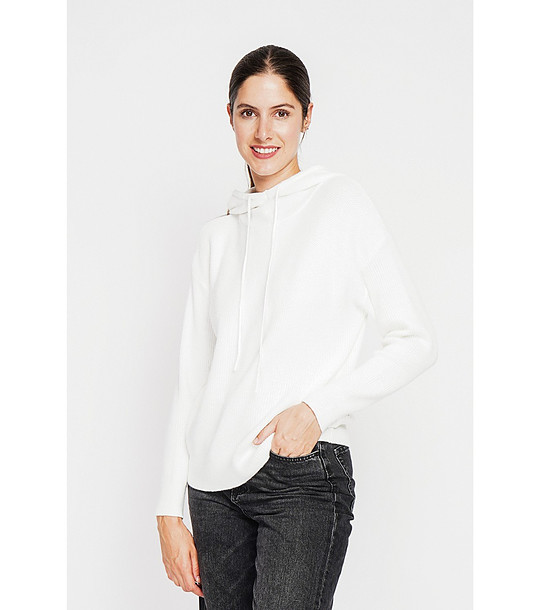 Дамски пуловер в цвят крем с качулка снимка