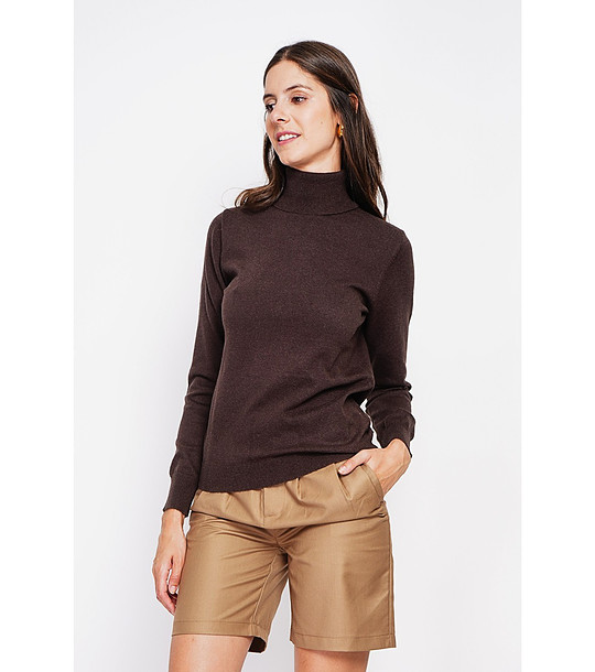 Тъмнокафяв дамски поло пуловер снимка