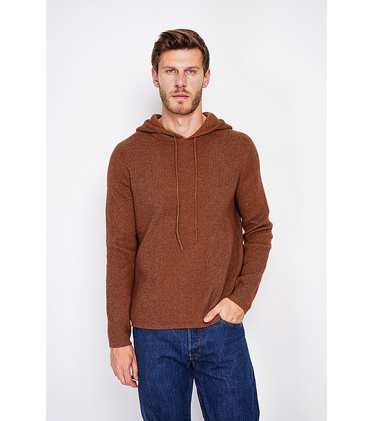 Мъжки пуловер в кафяво с качулка снимка