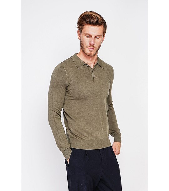 Мъжки пуловер с яка в цвят каки снимка