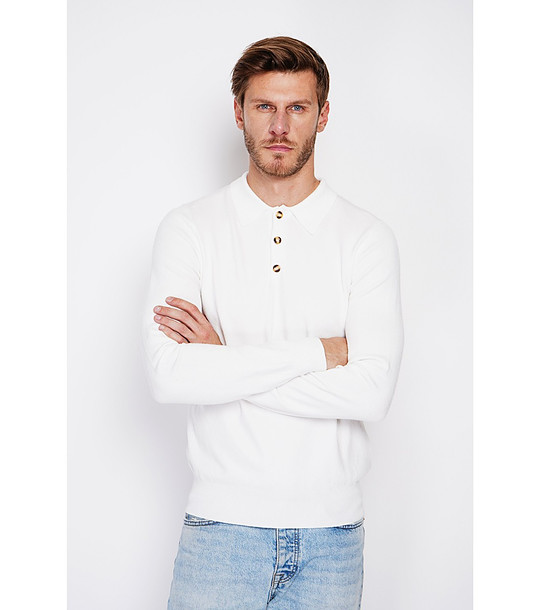 Мъжки пуловер с яка в цвят крем снимка