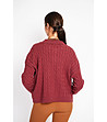 Дамски пуловер в бордо с плетеници-4 снимка