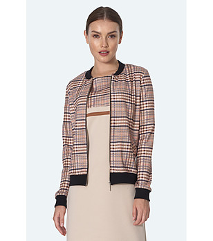 Бежово дамско яке бомбър на каре снимка