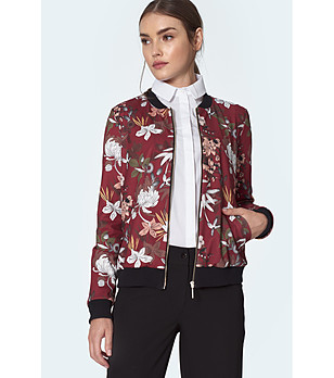 Дамско яке бомбър в бордо с флорален принт снимка