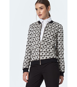 Дамско яке бомбър в бежово и черно с пепит снимка