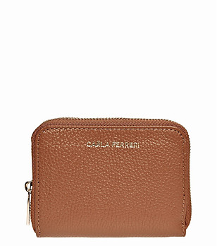 Дамски портфейл в цвят коняк от естествена кожа Alenia снимка