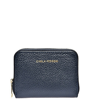 Тъмносиньо дамско портмоне от естествена кожа Alenia снимка