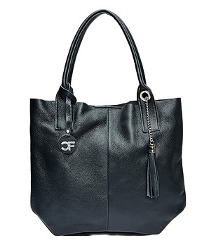 Дамска кожена чанта в тъмносиньо снимка