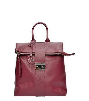 Дамска раница от естествена кожа в бордо Sima снимка