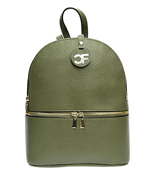 Дамска раница от естествена кожа в зелено Elsie снимка