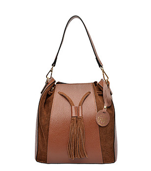 Дамска кожена чанта в кафяво Moni снимка