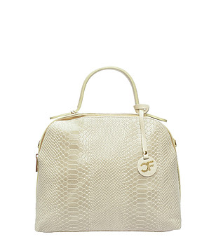 Бежова дамска кожена чанта с кроко релеф Esmeralda снимка