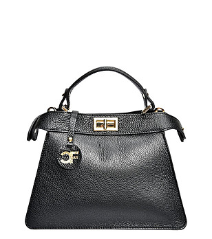 Черна дамска трапецовидна чанта от естествена кожа Denia снимка