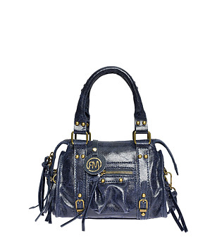 Тъмносиня дамска чанта от естествена кожа Karsea снимка