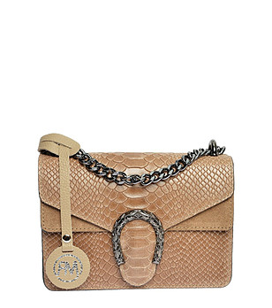 Дамска чанта с кроко релеф в опушен кафяв цвят Rikita снимка