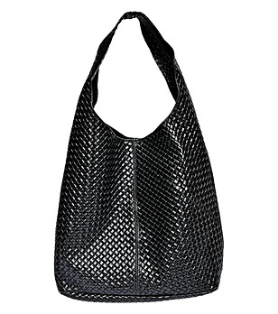 Черна дамска кожена чанта с релеф снимка