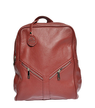 Дамска кожена раница в червен нюанс Daria снимка