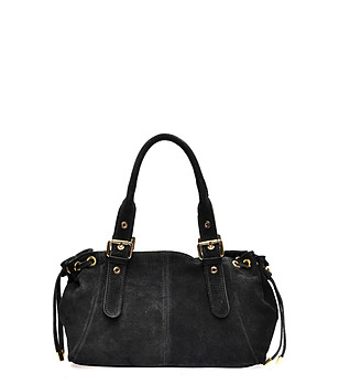 Дамска велурена чанта в черно снимка