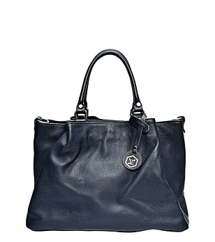 Тъмносиня дамска чанта от естествена кожа Kalia снимка